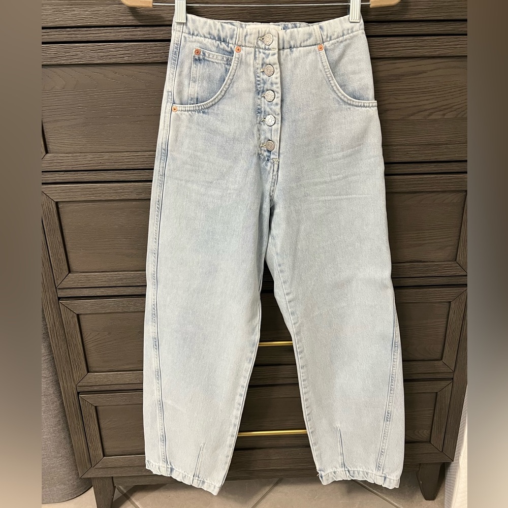 Mango Light Blue Button-Fly Wide Leg Jeans